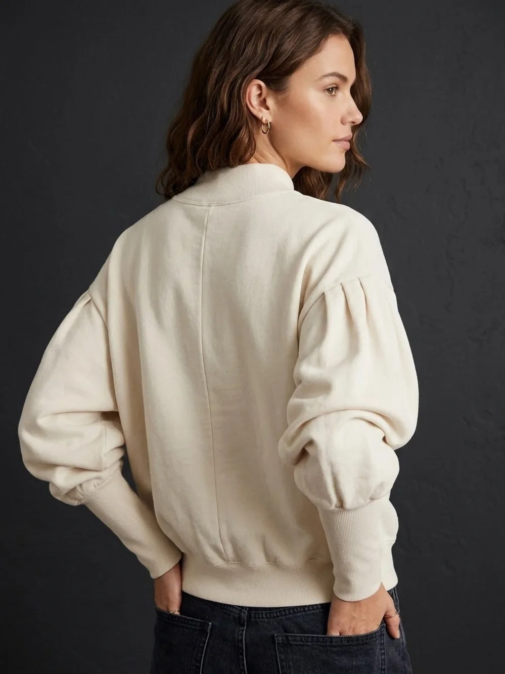 Free People Mock Neck Sweater Cream Oversized XS